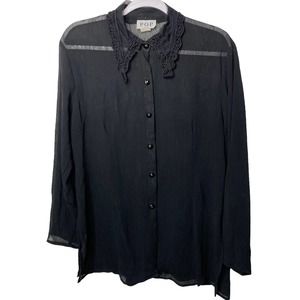Vintage 90s Sheer Black Goth Button-Up Blouse